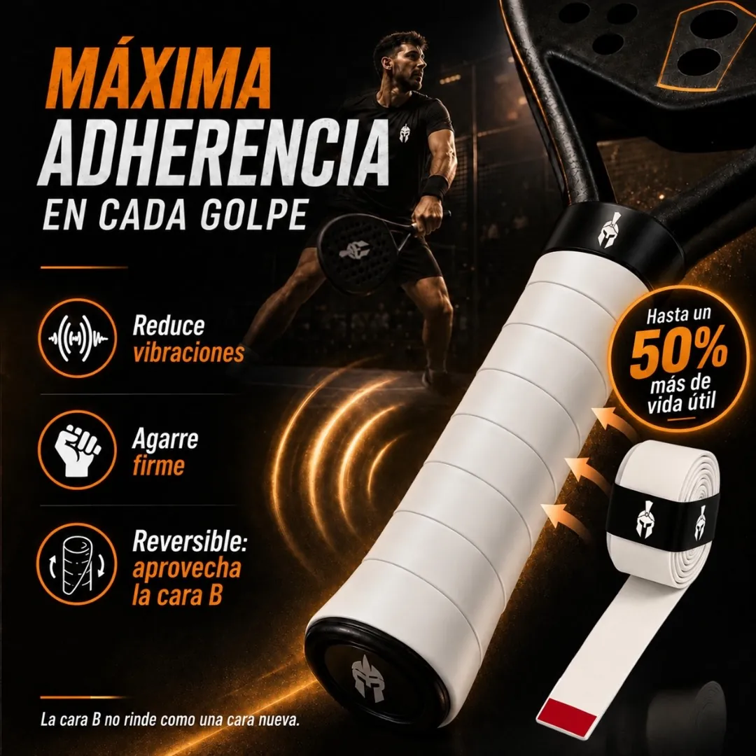 Overgrip blanco colocado en el mango de una pala Gladiator Padel
